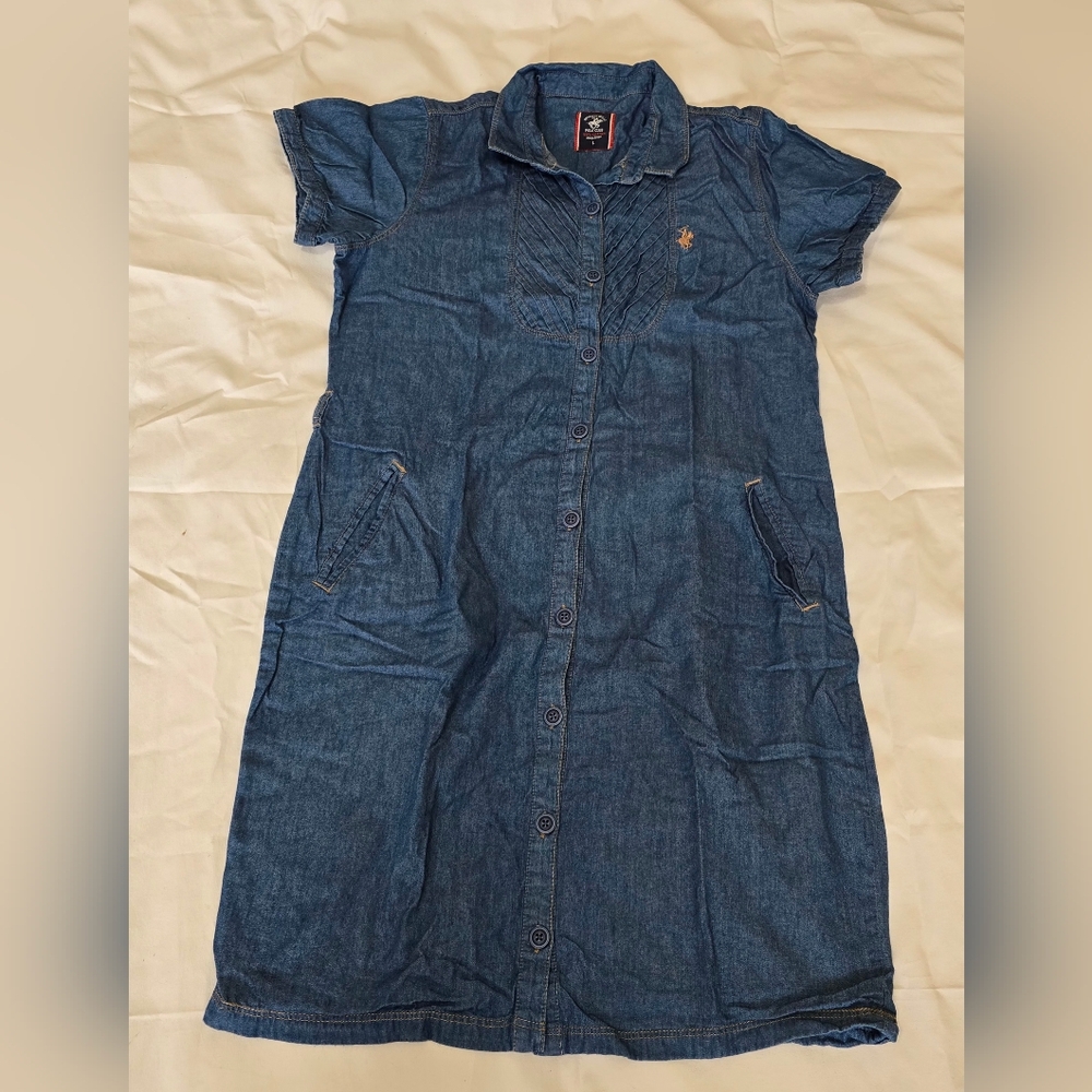 Beverly Hills Polo Club 100%cotton Blue Regular Fit Large Button Up Short Sleeve - Picture 2 of 11